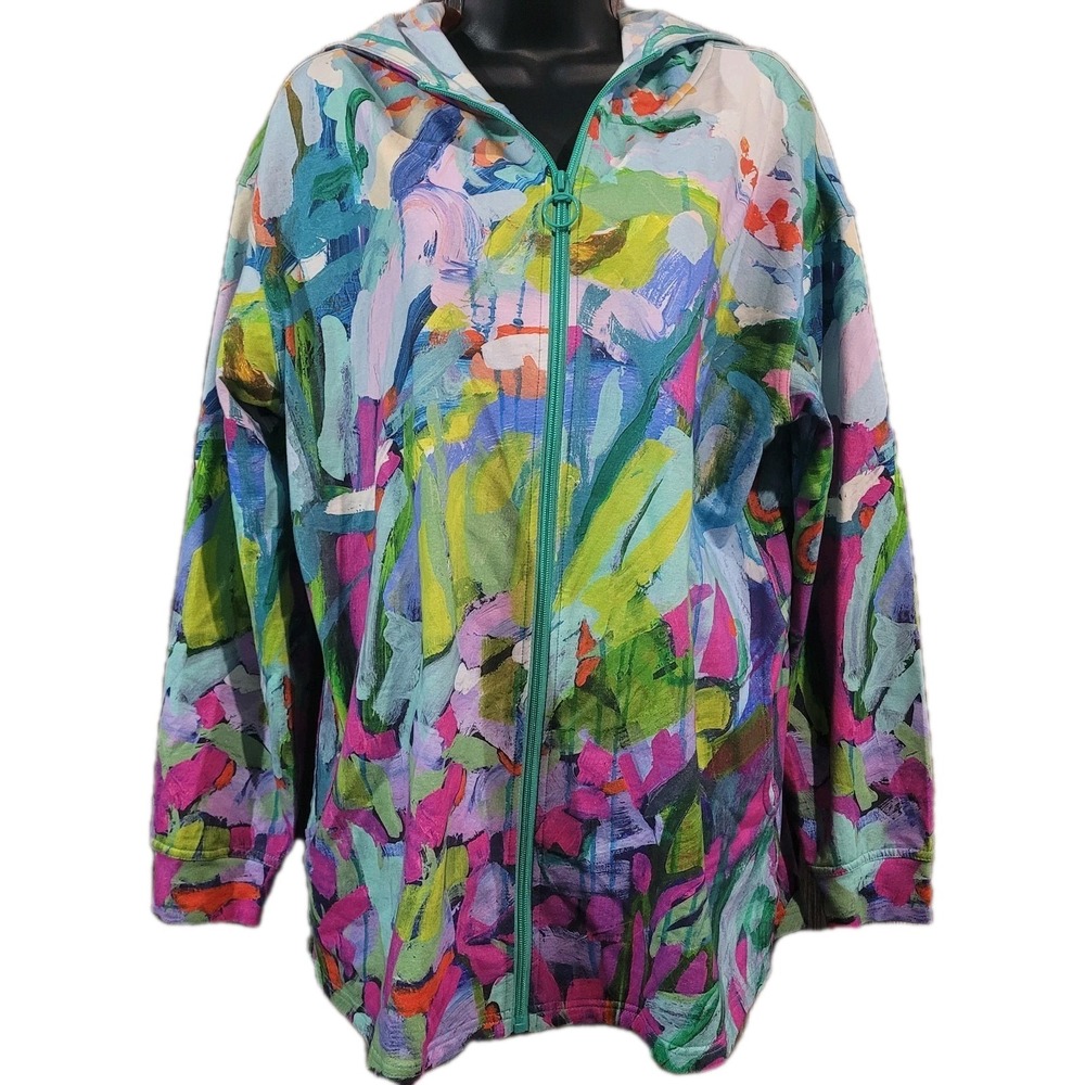 Claire Desjardins Activewear Full Zip Hoodie Tunic XL Art to Wear Colorful